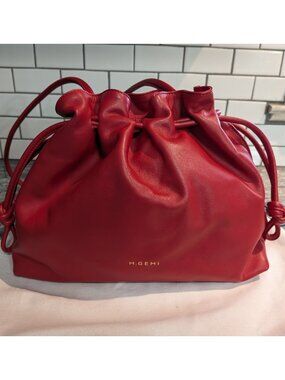 M.Gemi Sarita Leather Drawstring Bag in Red